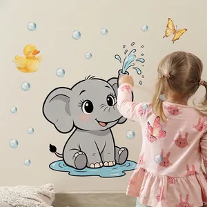 Juego de pegatinas de pared de elefante de dibujos animados y burbujas para niños o baño