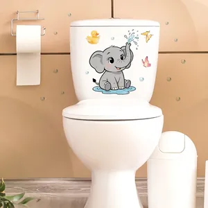 Vista detallada de pegatinas de inodoro de elefante de dibujos animados para baño