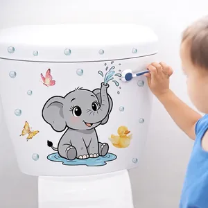 Vista detallada de las pegatinas impermeables para el inodoro con elefante y patito