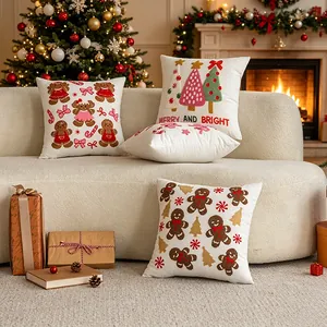 Federa per Cuscino Natalizia Tufted Ricamo in Spugna Omino di Pan di Zenzero Albero di Natale Bastoncino di Zucchero Copricuscino Decorativo Quadrato Arredo Casa