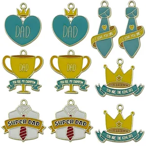 Mixed Father's Day enamel alloy charms with Dad themes for DIY jewelry making