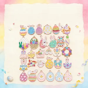 Zinc Alloy Enamel Easter Charms For Jewelry Making Colorful Bunny Rabbit Egg Carrot Flower DIY Earring Bracelet Component