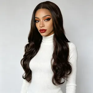 Professional long dark brown wavy synthetic wig with middle part for stylish women