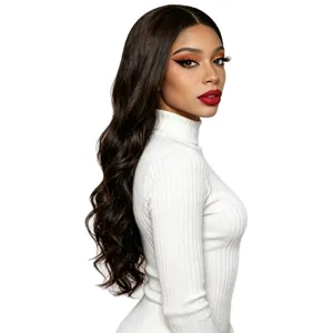 Elegant long wavy synthetic wig with middle part for women in natural black finish