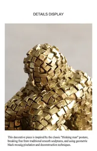 Macro detail of golden pixelated abstract sculpture showing geometric mosaic texture