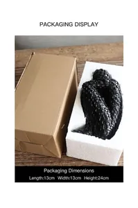 Black abstract human sculpture ornament inside protective foam and cardboard box