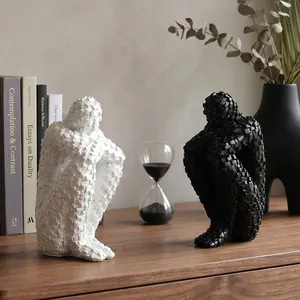 Abstract Human Sculpture Thinker Figurine Resin Mosaic Texture Modern Creative Art Statue For Home Office Decor