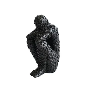 Modern abstract black mosaic figure sculpture for contemporary home decor