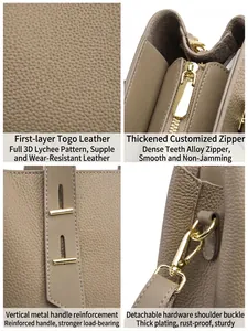 Premium Togo leather women's tote bag with elegant lychee grain texture