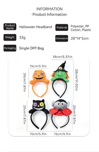 Halloween cartoon 3D plush headbands detail view with dimensions and material specs