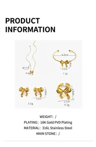 Parure de bijoux nœud en acier titane avec collier, bracelet, boucles d'oreilles et bague.