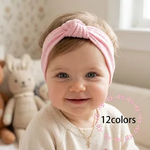 Fasce per Capelli Neonata Elastiche con Nodo Morbida Texture a Costine Turbante Tinta Unita Fiocco per Neonati Bambini Accessori per Capelli