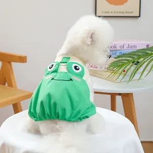 Entzückende grüne Frosch-Haustierweste für kleine Hunde und Katzen, Rückansicht Detail.