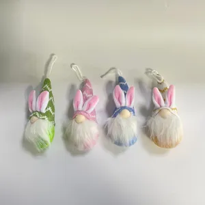 Juego de 4 gnomos de Pascua con orejas de conejo para decoración de paredes de primavera