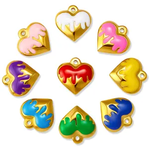 Colorful dripping enamel heart pendants in stainless steel for DIY jewelry making.