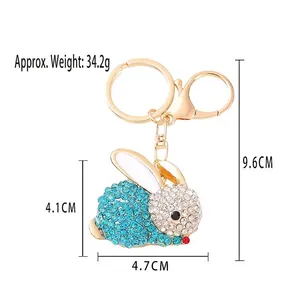 Simpatico portachiavi a forma di coniglio con strass per borse e auto, altezza 9,6 cm