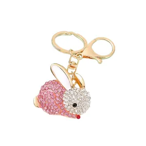 Portachiavi coniglio scintillante con strass, accessorio animale dorato per borse