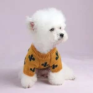 Suéter de punto amarillo mostaza para mascotas con estampado de estrellas de mar