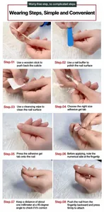 Step-by-step tutorial for applying short translucent aurora press-on nails