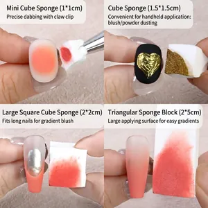 Comparison of various nail art sponge sizes and shapes for gradient and blush effects