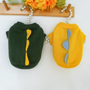 Suéteres para mascotas de dinosaurio verde y amarillo con escamas en la espalda
