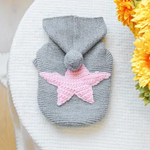 Sudadera de punto gris suave para mascotas con diseño de estrella rosa para gatos y perros