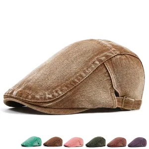 Washed Cotton Flat Cap Distressed Retro Adjustable Ivy Hat For Women Men Outdoor Casual Sunshade Forward Cap