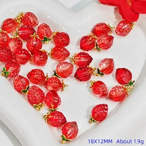 Macro view of red crystal peach fruit charms, 18x12mm, for DIY handmade jewelry