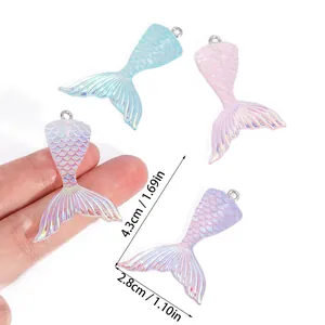 Iridescent mermaid tail charms for DIY necklaces and keychains with dimensions