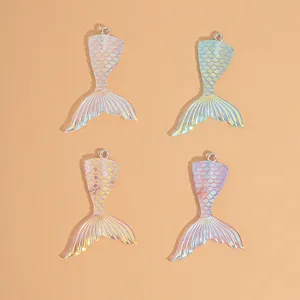 Set of four colorful iridescent mermaid tail pendants for DIY jewelry accessories
