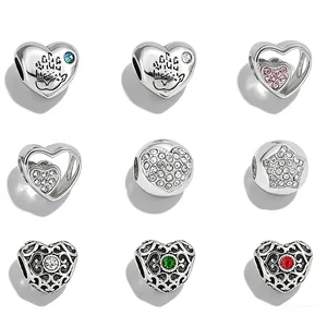 Roestvrij Stalen Kralen met Groot Gat voor Armband Ketting Hart Vlinder Ster Zirkonia DIY Sieraden Maken Dames