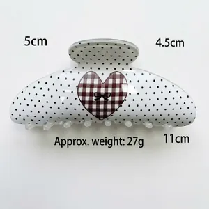 Detailed dimensions and weight of the polka dot heart-pattern hair claw clip.