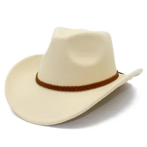 Detailed macro view of a cream British style jazz hat featuring a stylish brown braided band