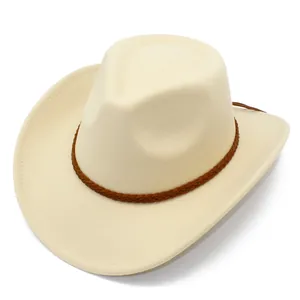 Cream-colored felt cowboy hat with brown braided band and heart-shaped crown detail