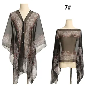 Schwarzer Chiffon-Paisley-Schal mit Perlenakzenten, Stil 7#