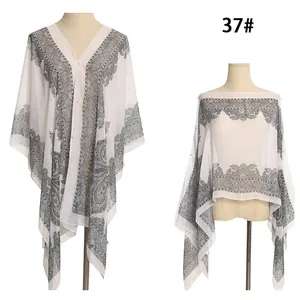 Eleganter weißer Chiffon-Schal mit Paisley-Muster für Damen, Strand-Accessoire, Modell 37#