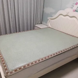 Indonesian Rattan Summer Cooling Bed Mat Breathable Woven Mattress Topper Natural Texture For Bedroom Emerald Green Flower Gray Dark Green