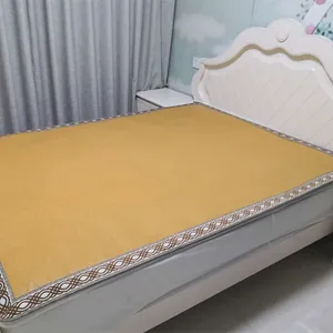 Summer cooling rattan bed mat in elegant golden yellow with decorative borders