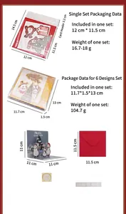 3D Christmas greeting card set dimensions and pack contents list with DIY assembly instructions