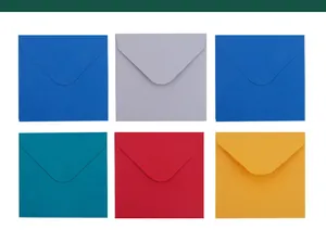 Six vibrant square mini envelopes for colorful Christmas greeting cards in a grid layout.