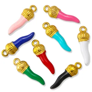 Set of 8 vibrant colorful stainless steel Italian horn charms for DIY jewelry making