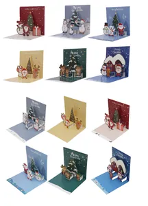 Set of 12 creative 3D pop-up Christmas greeting cards with Santa and Snowman designs.