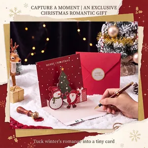 Exquisite 3D pop-up Christmas card set with red envelope and festive design.