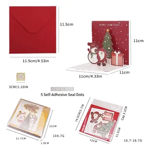 3D pop-up Christmas card set with red envelope and festive stickers