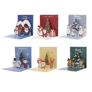 Set of 6 creative 3D pop-up Christmas cards featuring Santa and snowmen designs