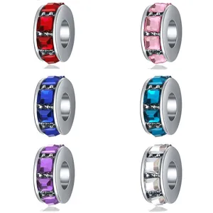 Cuentas de Dije de Aleación DIY Con Diamantes de Imitación de Corte Cuadrado Espaciadores de Agujero Grande Para Hacer Joyería de Mujer