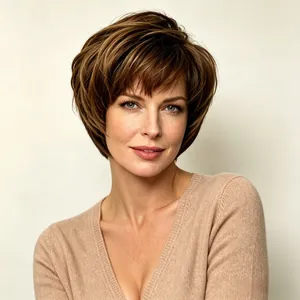 Stylish textured short synthetic wig for women with layered pixie cut and highlights