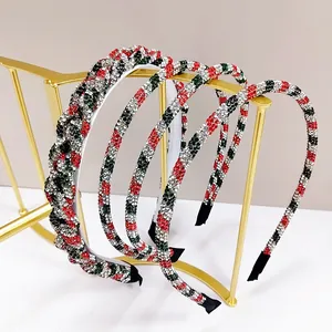 Cerchietto Natalizio con Strass Rosso Verde Bianco Intrecciato Cristallo Fascia per Capelli Accessori per Feste Donna