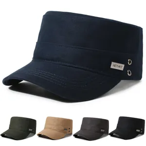 Heren Cadet Pet Flat Top Militaire Hoed Katoen Canvas Ademend Verstelbaar Zonbescherming Outdoor Vintage Stijl