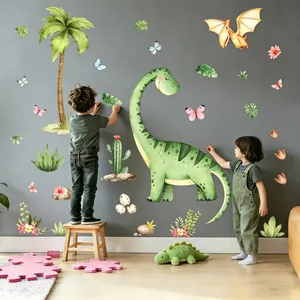 Watercolor cartoon dinosaur wall decals set for kids room nursery home decoration